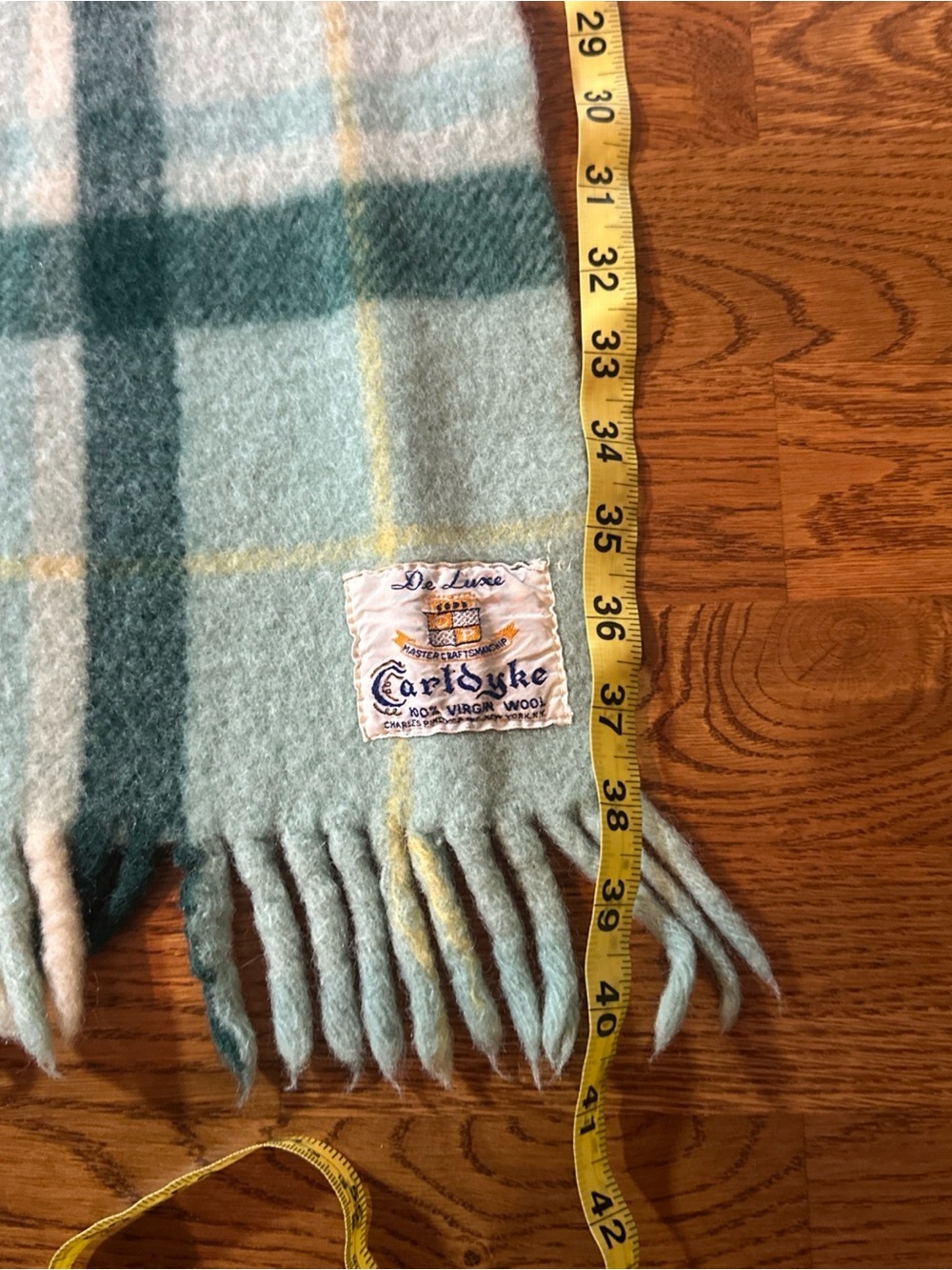 Vintage Carldyke 100% Virgin Wool Blanket throw, Light Blue Plaid 30" x 38” - Picture 5 of 6